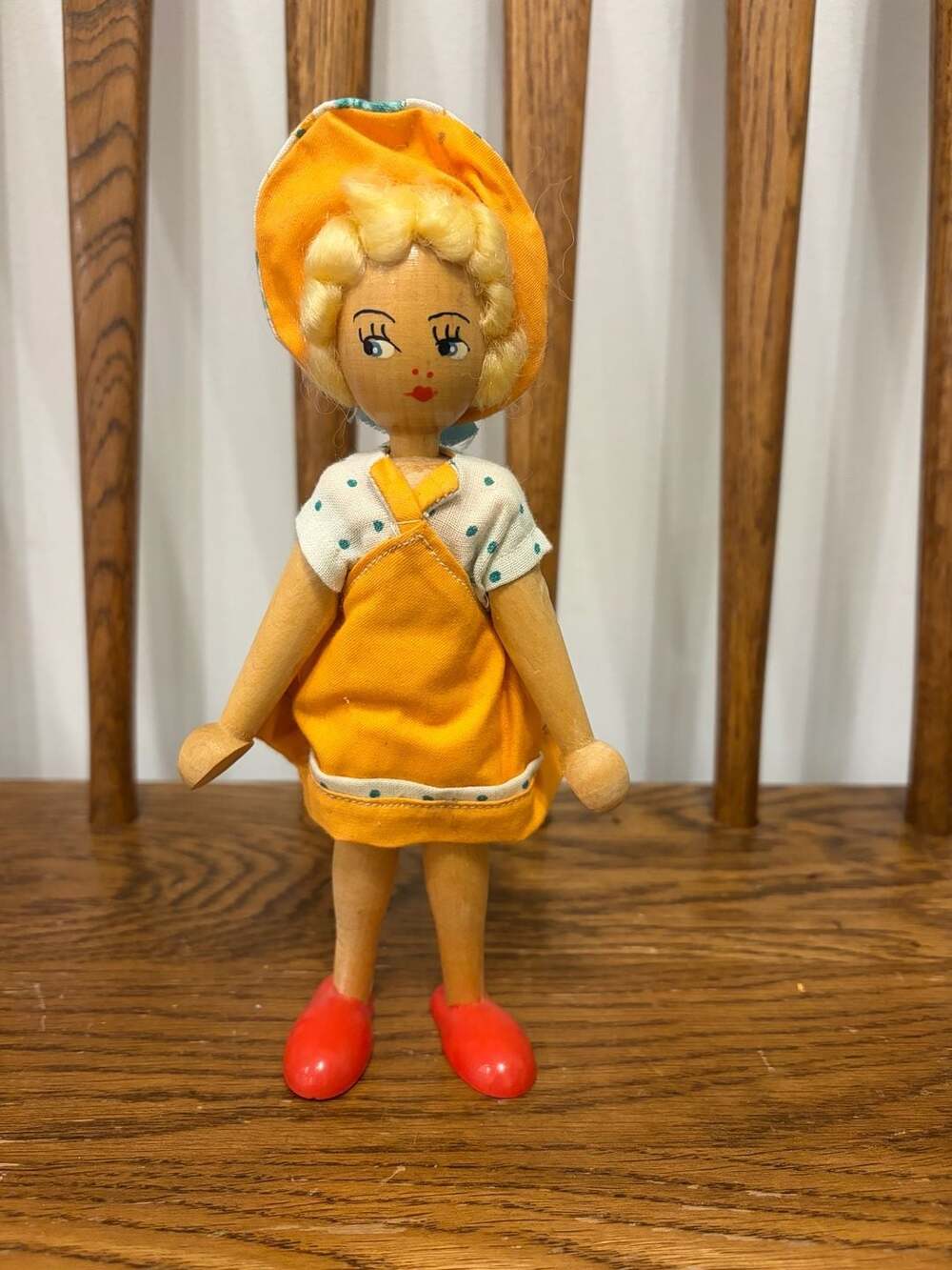 Vintage Hand-Painted Wooden Doll Made in Poland Folk Art Toy